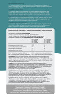 Nutritional label and ingredient list on a blue background