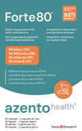 Forte80 dietary supplement packaging with azh biotics and azento health branding.