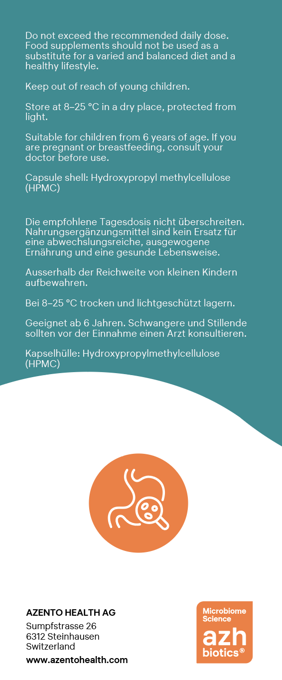 Product label with text and branding on a blue background